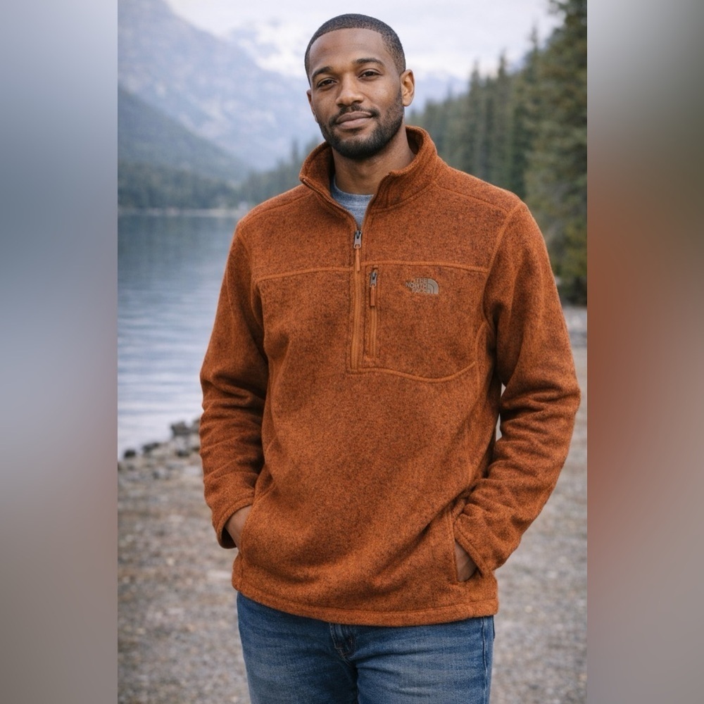 The North Face Mens Large Brown Fleece Quarter Zip Pullover Jacket